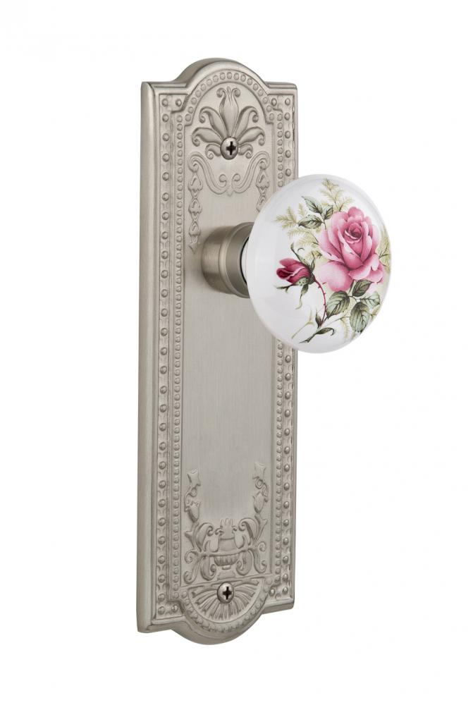 Nostalgic Warehouse Meadows Plate Privacy White Rose Porcelain Door Knob in Satin Nickel