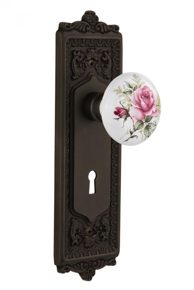 Nostalgic Warehouse Egg & Dart Plate Interior Mortise White Rose Porcelain Door Knob in Oil-Ru