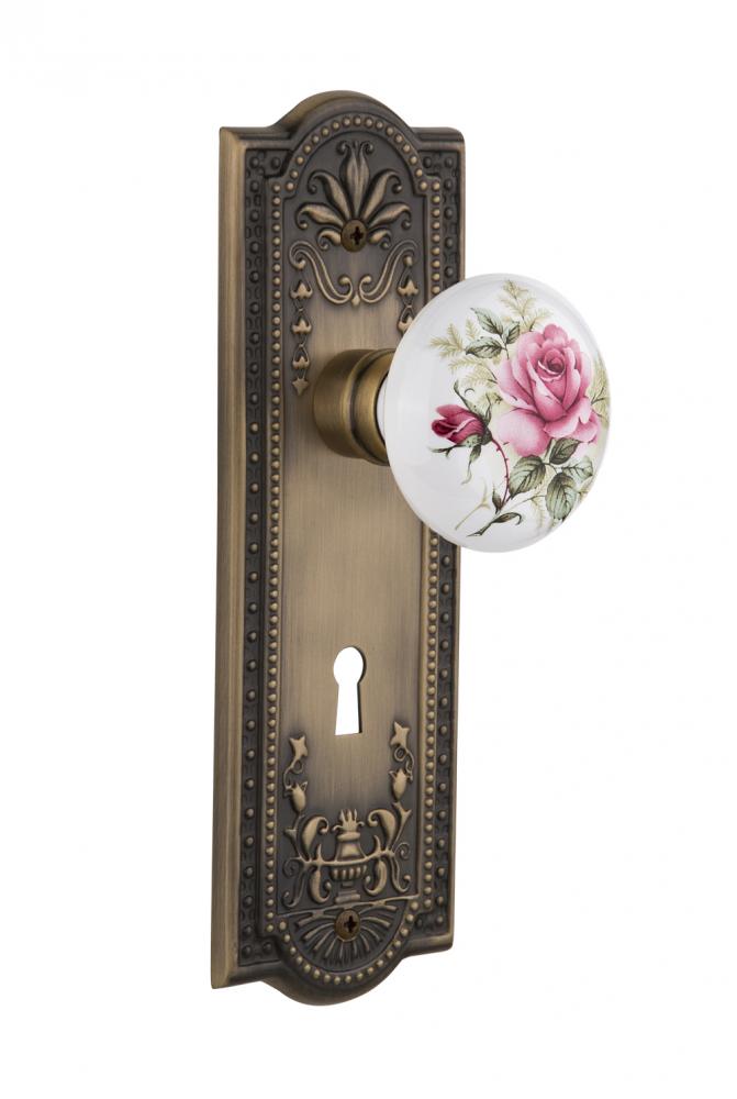 Nostalgic Warehouse Meadows Plate Interior Mortise White Rose Porcelain Door Knob in Antique Brass