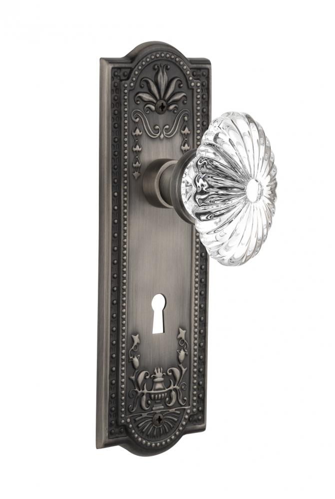 Nostalgic Warehouse Meadows Plate with Keyhole Passage Oval Fluted Crystal Glass Door Knob in Anti