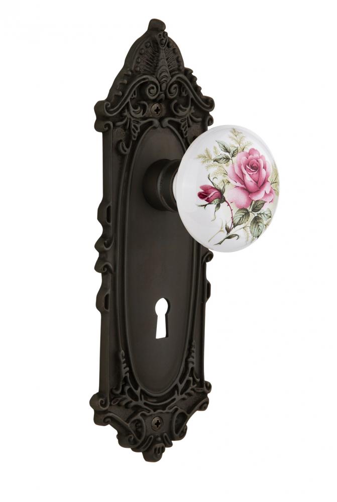Nostalgic Warehouse Victorian Plate Interior Mortise White Rose Porcelain Door Knob in Oil-Rubbed