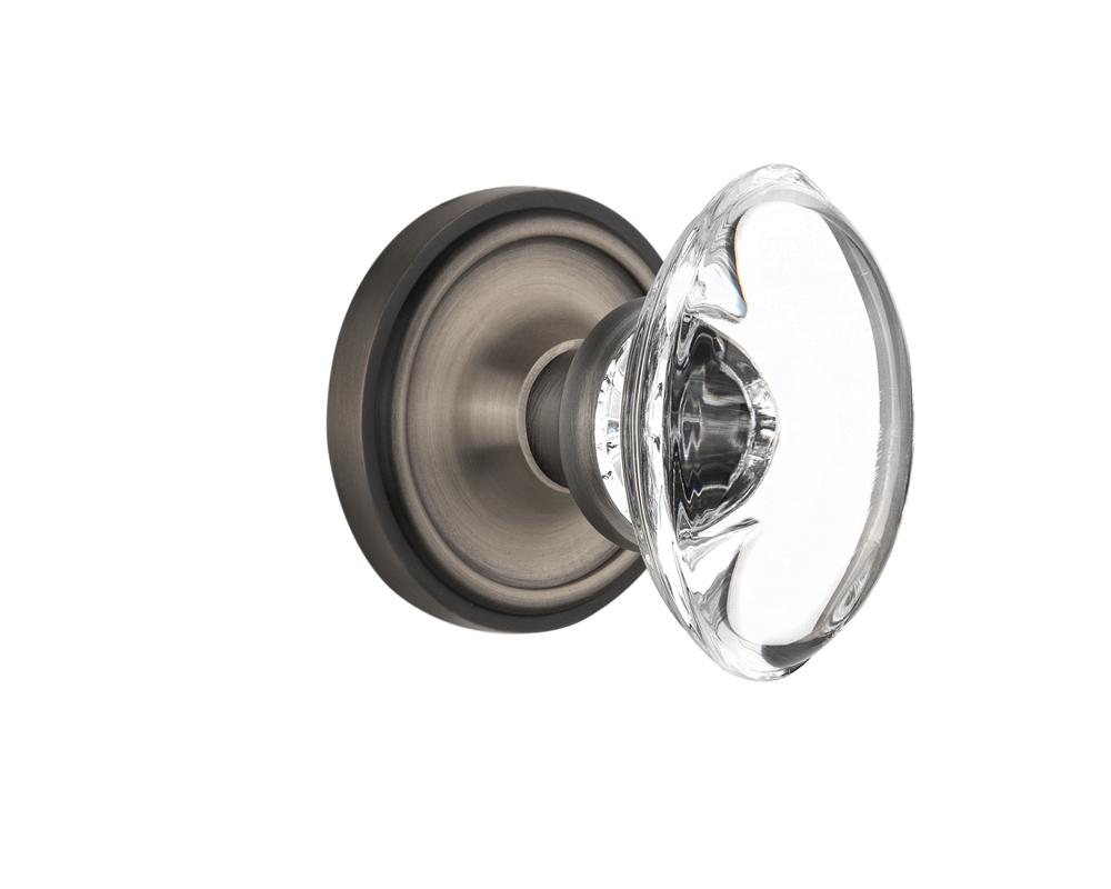 Nostalgic Warehouse Classic Rosette Passage Oval Clear Crystal Glass Door Knob in Antique Pewter