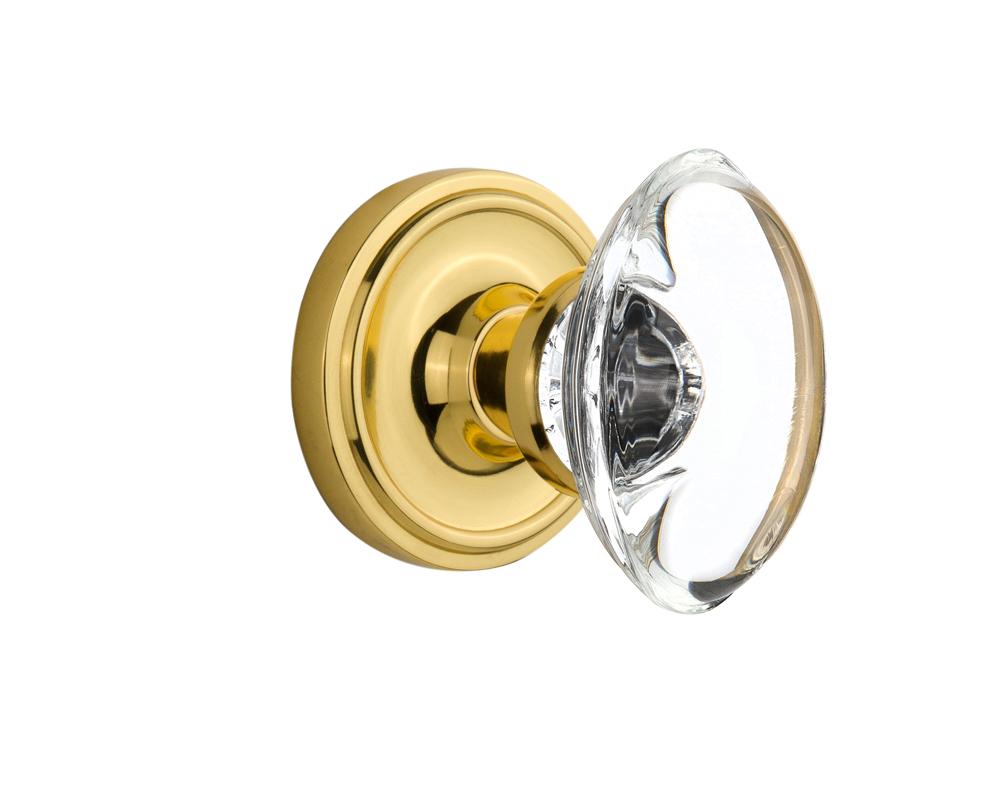 Nostalgic Warehouse Classic Rosette Passage Oval Clear Crystal Glass Door Knob in Polished Brass