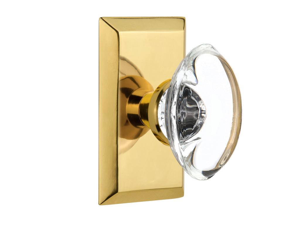 Nostalgic Warehouse Studio Plate Passage Oval Clear Crystal Glass Door Knob in Polished Brass