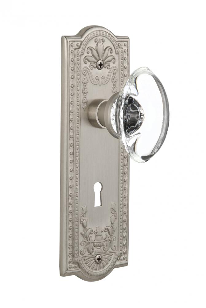 Nostalgic Warehouse Meadows Plate with Keyhole Passage Oval Clear Crystal Glass Door Knob in Satin