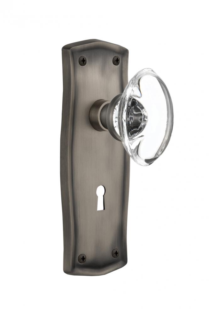 Nostalgic Warehouse Prairie Plate with Keyhole Passage Oval Clear Crystal Glass Door Knob in Antiq