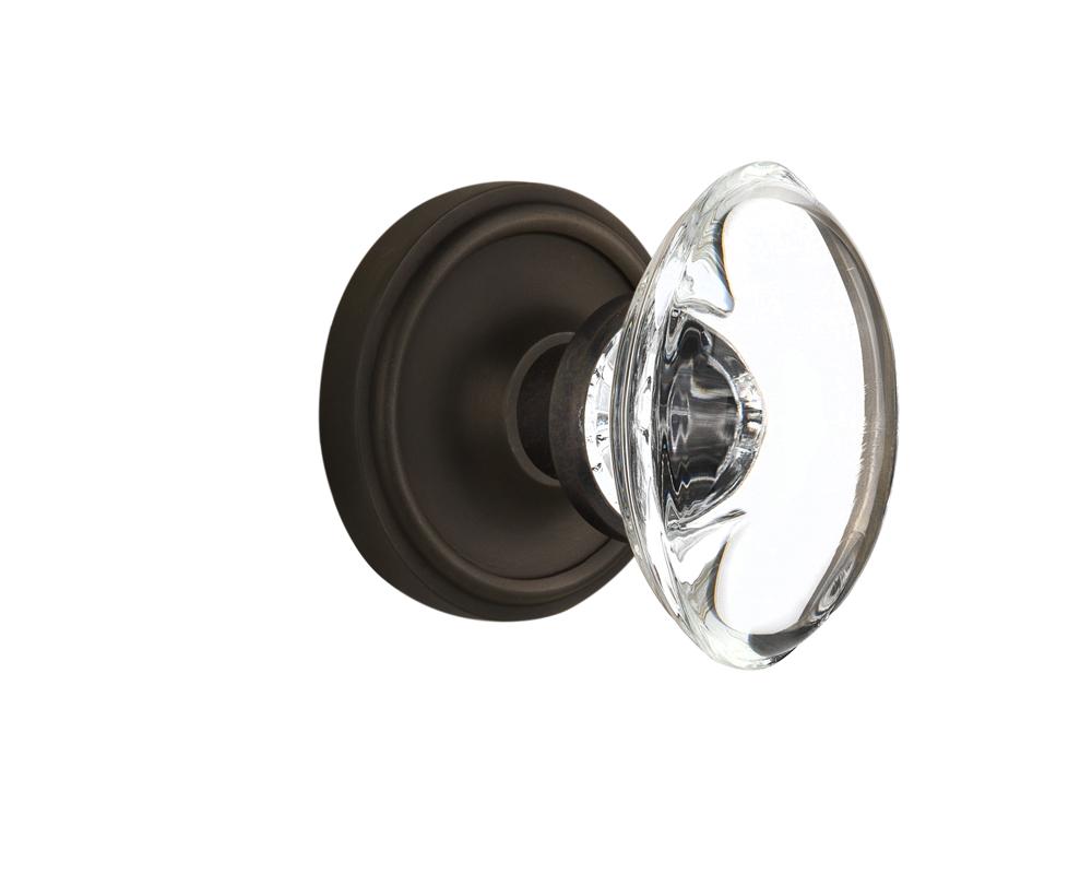 Nostalgic Warehouse Classic Rosette Single Dummy Oval Clear Crystal Glass Door Knob in Oil-Rubbed