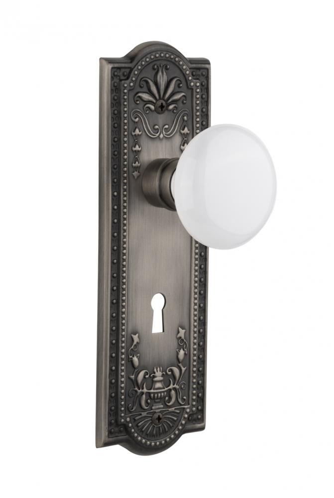 Nostalgic Warehouse Meadows Plate with Keyhole Passage White Porcelain Door Knob in Antique Pewter