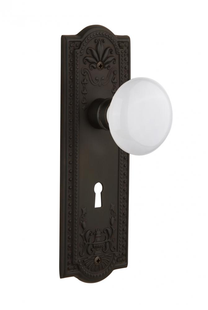 Nostalgic Warehouse Meadows Plate with Keyhole Passage White Porcelain Door Knob in Oil-Rubbed Bro