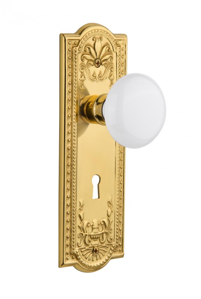 Nostalgic Warehouse Meadows Plate with Keyhole Passage White Porcelain Door Knob in Polished Brass