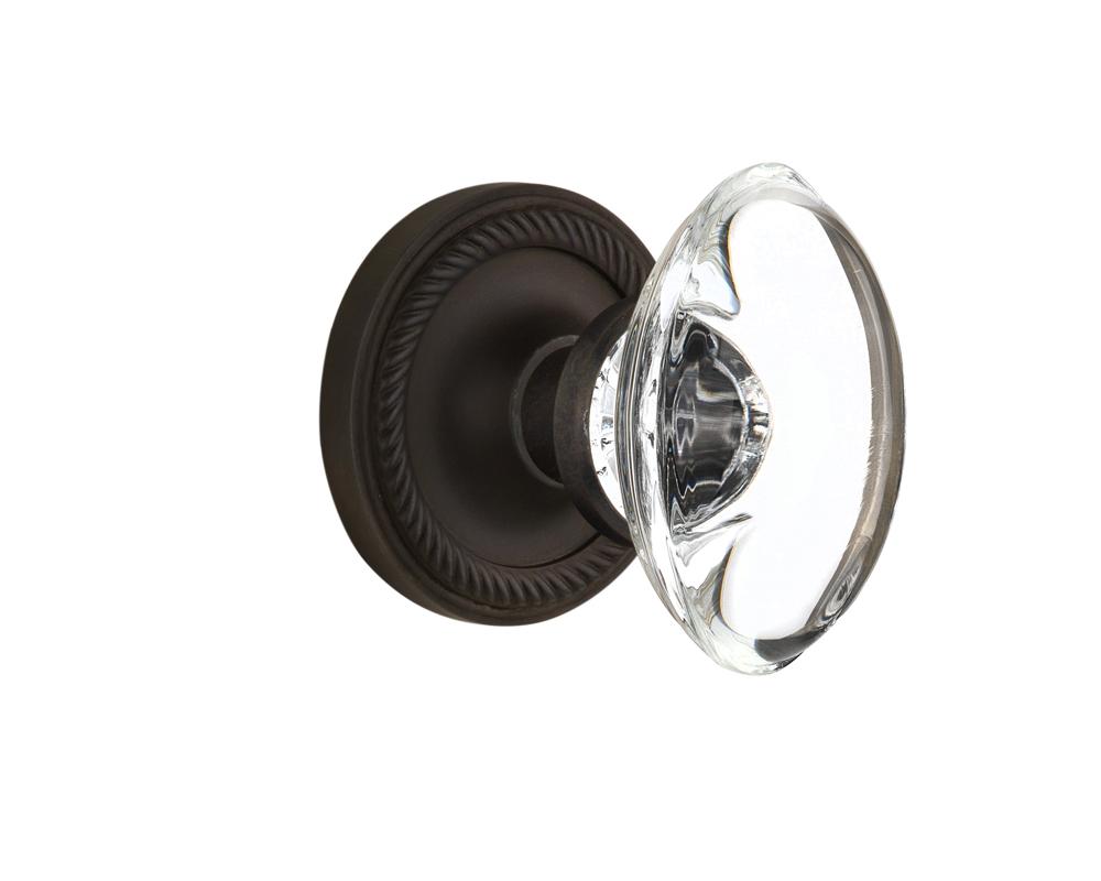 Nostalgic Warehouse Rope Rosette Single Dummy Oval Clear Crystal Glass Door Knob in Oil-Rubbed Bro