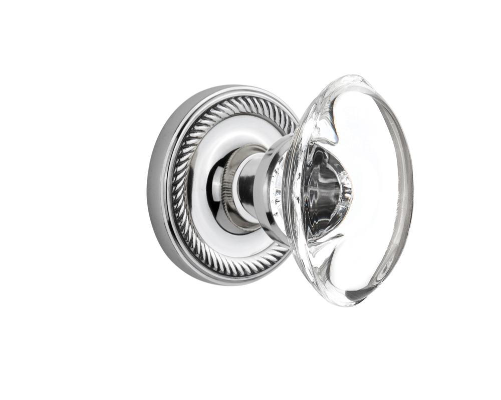 Nostalgic Warehouse Rope Rosette Privacy Oval Clear Crystal Glass Door Knob in Bright Chrome