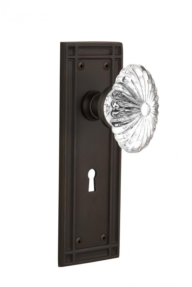 Nostalgic Warehouse Mission Plate with Keyhole Passage Oval Fluted Crystal Glass Door Knob in Oil-
