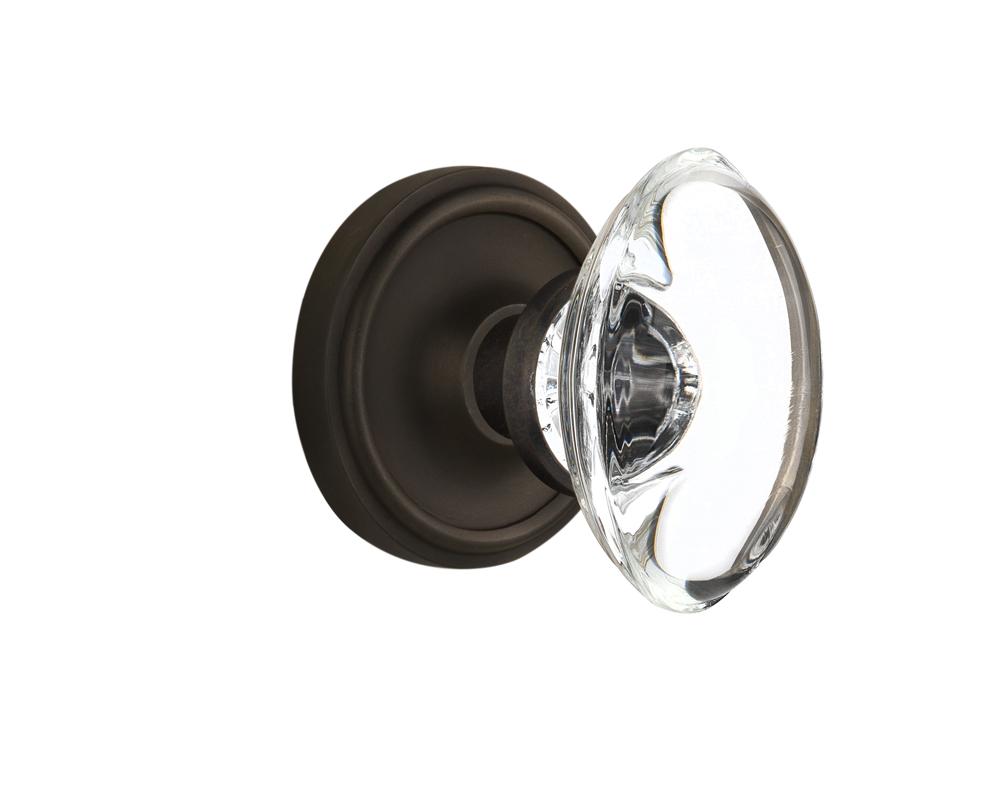 Nostalgic Warehouse Classic Rosette Interior Mortise Oval Clear Crystal Glass Door Knob in Oil-Rub