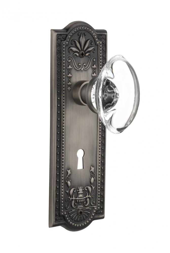 Nostalgic Warehouse Meadows Plate Interior Mortise Oval Clear Crystal Glass Door Knob in Antique P