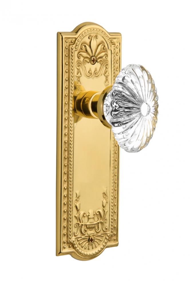 Nostalgic Warehouse Meadows Plate Passage Oval Fluted Crystal Glass Door Knob in Polished Brass