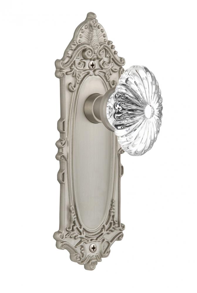 Nostalgic Warehouse Victorian Plate Passage Oval Fluted Crystal Glass Door Knob in Satin Nickel