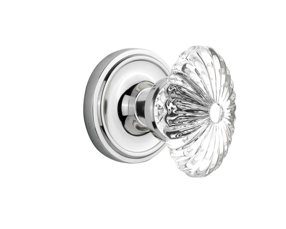 Nostalgic Warehouse Classic Rosette Double Dummy Oval Fluted Crystal Glass Door Knob in Bright Chr