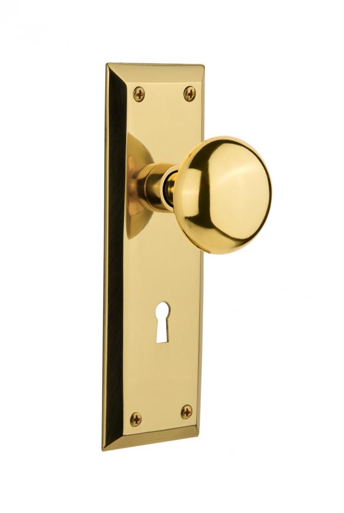 Nostalgic Warehouse New York Plate with Keyhole Passage New York Door Knob in Polished Brass