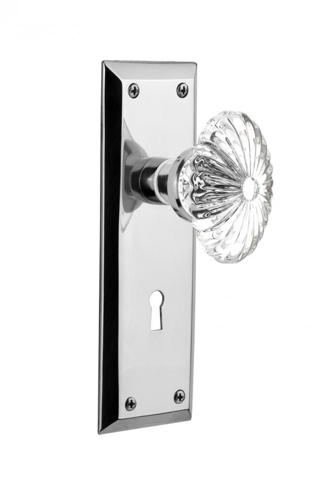 Nostalgic Warehouse New York Plate with Keyhole Passage Oval Fluted Crystal Glass Door Knob in Bri