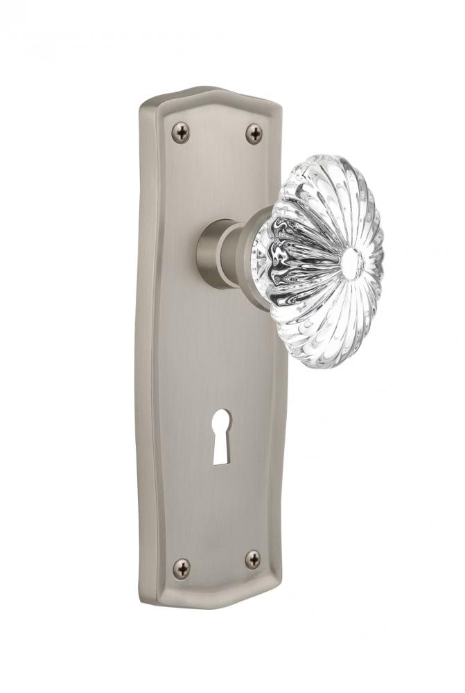 Nostalgic Warehouse Prairie Plate with Keyhole Privacy Oval Fluted Crystal Glass Door Knob in Sati