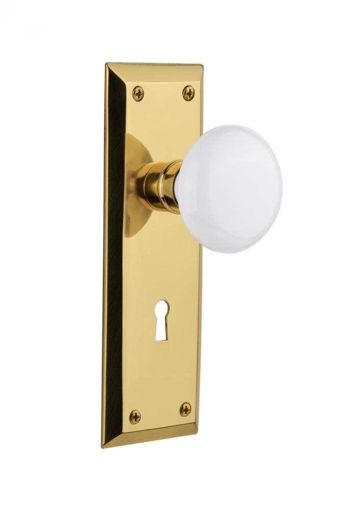 Nostalgic Warehouse New York Plate with Keyhole Passage White Porcelain Door Knob in Unlacquered B