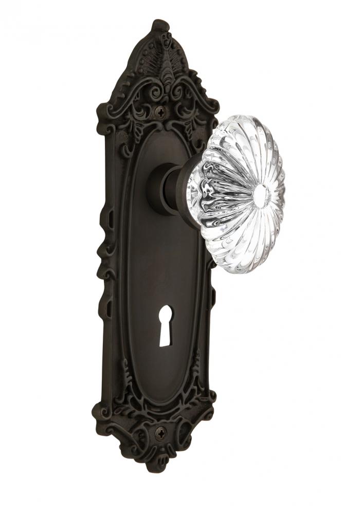 Nostalgic Warehouse Victorian Plate with Keyhole Privacy Oval Fluted Crystal Glass Door Knob in Oi