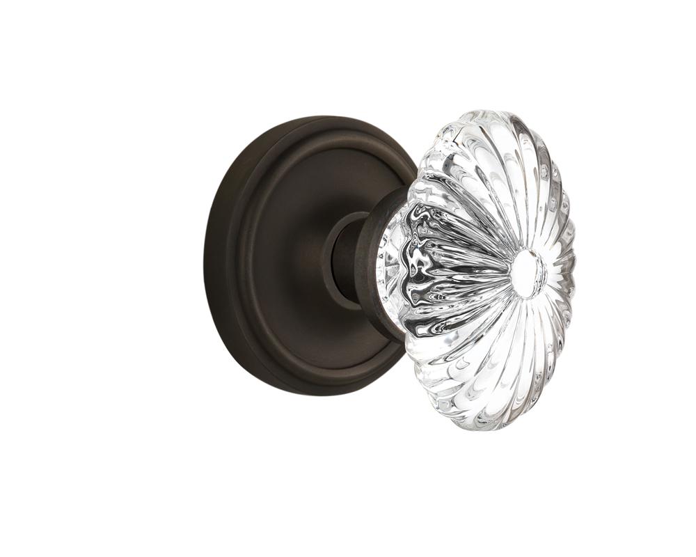 Nostalgic Warehouse Classic Rosette Interior Mortise Oval Fluted Crystal Glass Door Knob in Oil-Ru
