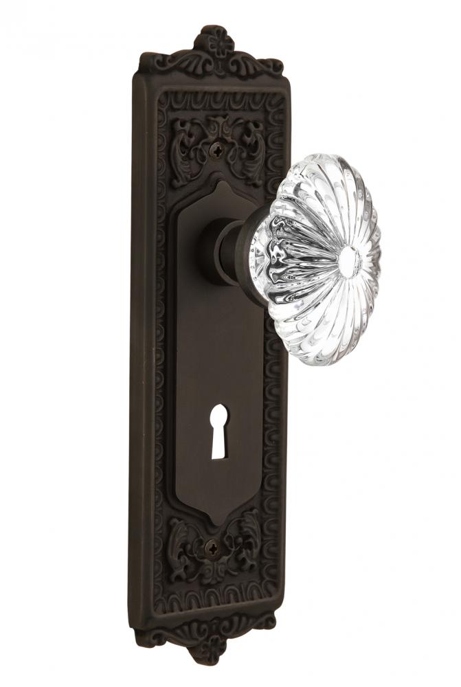 Nostalgic Warehouse Egg & Dart Plate Interior Mortise Oval Fluted Crystal Glass Door Knob in O