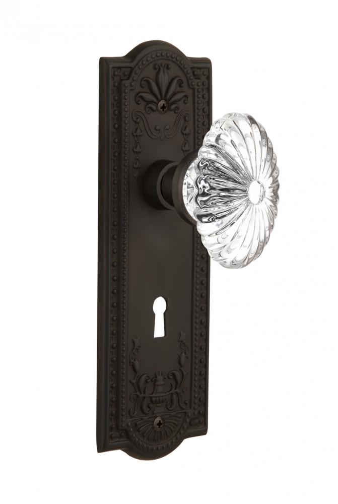 Nostalgic Warehouse Meadows Plate Interior Mortise Oval Fluted Crystal Glass Door Knob in Oil-Rubb
