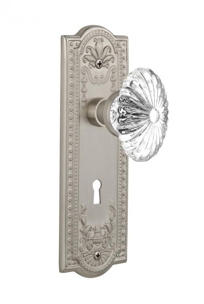 Nostalgic Warehouse Meadows Plate Interior Mortise Oval Fluted Crystal Glass Door Knob in Satin Ni