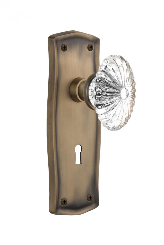 Nostalgic Warehouse Prairie Plate Interior Mortise Oval Fluted Crystal Glass Door Knob in Antique
