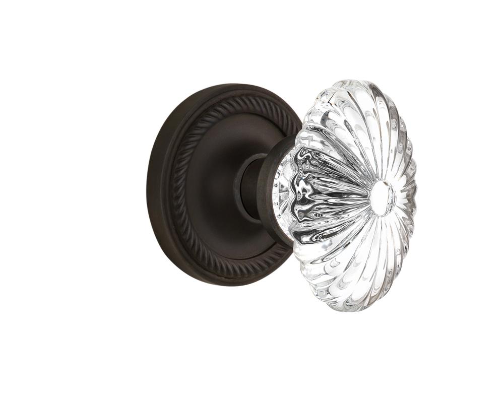 Nostalgic Warehouse Rope Rosette Interior Mortise Oval Fluted Crystal Glass Door Knob in Oil-Rubbe