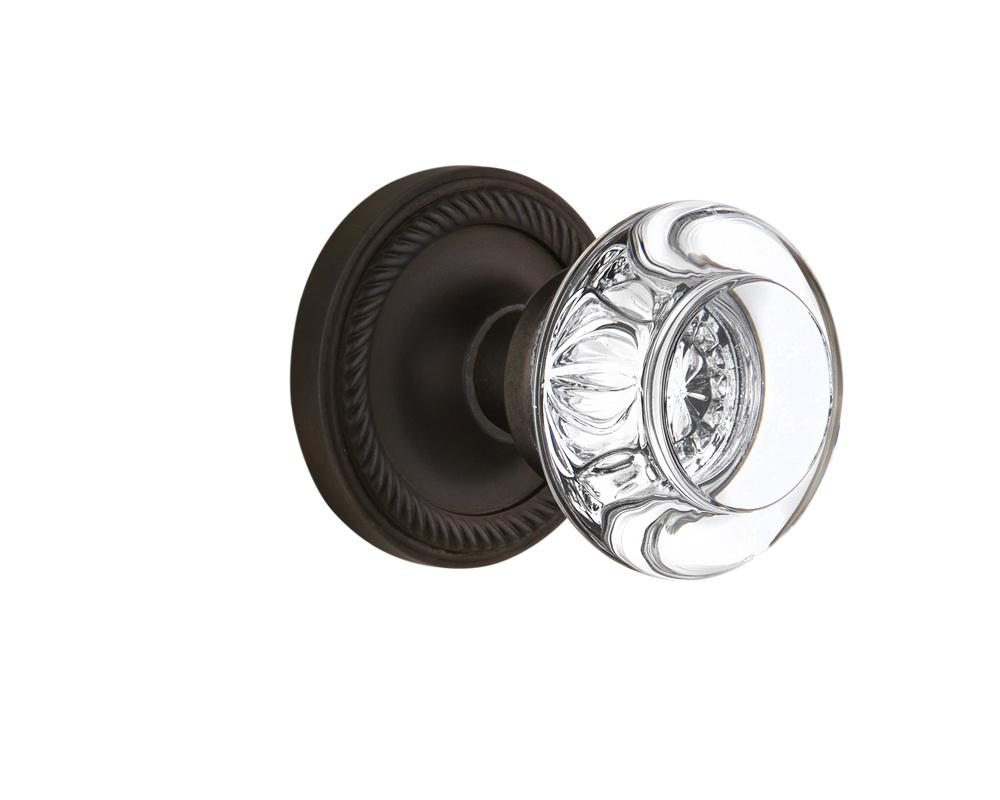 Nostalgic Warehouse Rope Rosette Passage Round Clear Crystal Glass Door Knob in Oil-Rubbed Bronze