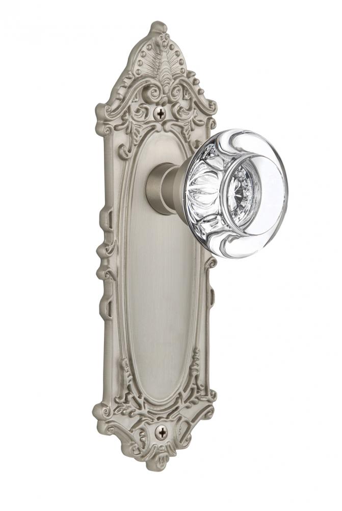 Nostalgic Warehouse Victorian Plate Passage Round Clear Crystal Glass Door Knob in Satin Nickel