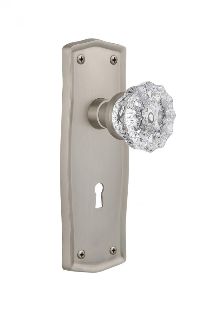 Nostalgic Warehouse Prairie Plate with Keyhole Passage Crystal Glass Door Knob in Satin Nickel