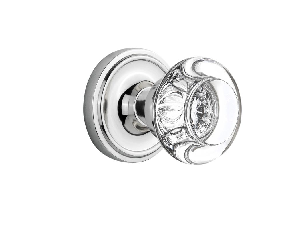 Nostalgic Warehouse Classic Rosette Single Dummy Round Clear Crystal Glass Door Knob in Bright Chr