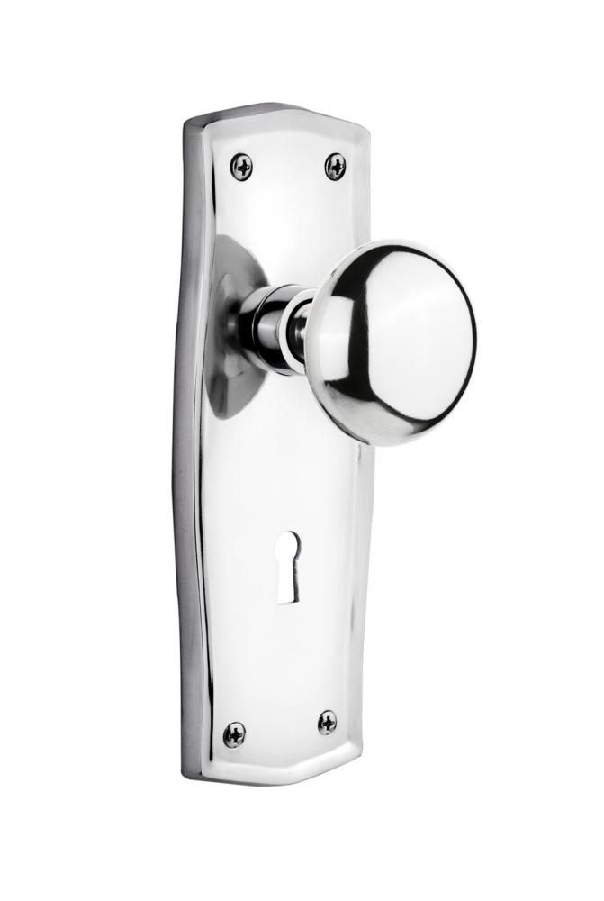 Nostalgic Warehouse Prairie Plate with Keyhole Passage New York Door Knob in Bright Chrome