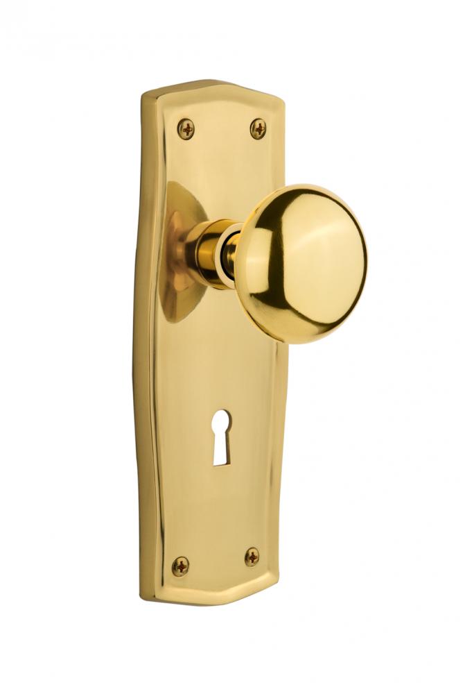 Nostalgic Warehouse Prairie Plate with Keyhole Passage New York Door Knob in Polished Brass