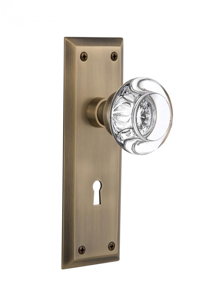Nostalgic Warehouse New York Plate with Keyhole Single Dummy Round Clear Crystal Glass Door Knob i