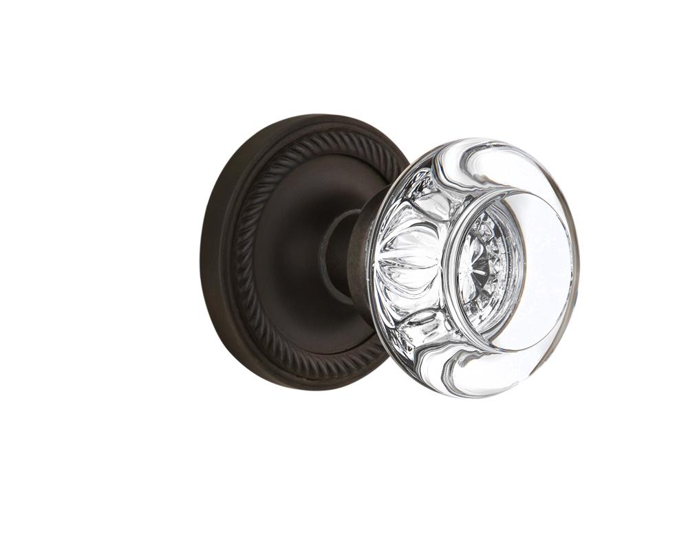 Nostalgic Warehouse Rope Rosette Double Dummy Round Clear Crystal Glass Door Knob in Oil-Rubbed Br