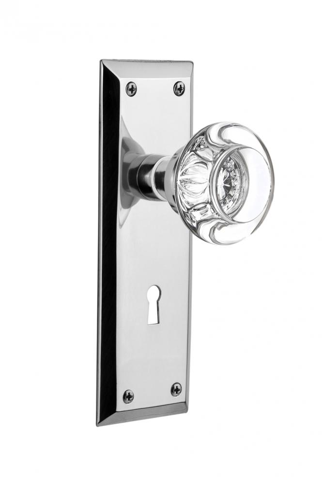 Nostalgic Warehouse New York Plate with Keyhole Double Dummy Round Clear Crystal Glass Door Knob i