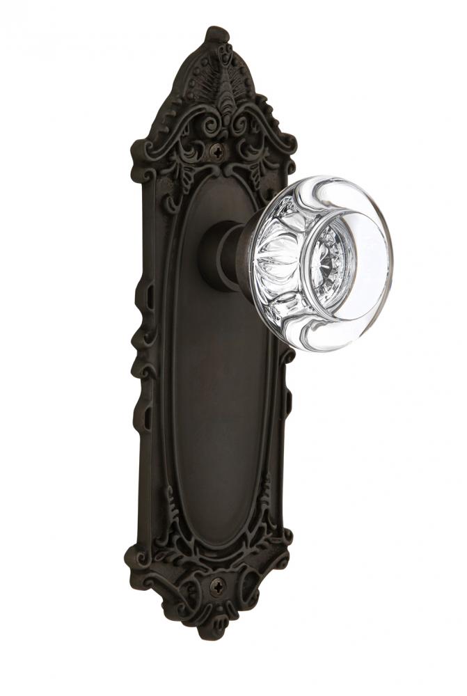 Nostalgic Warehouse Victorian Plate Privacy Round Clear Crystal Glass Door Knob in Oil-Rubbed Bron