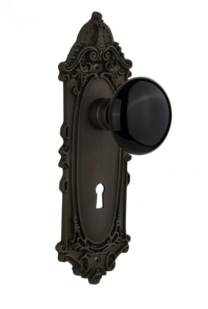 Nostalgic Warehouse Victorian Plate with Keyhole Passage Black Porcelain Door Knob in Oil-Rubbed B