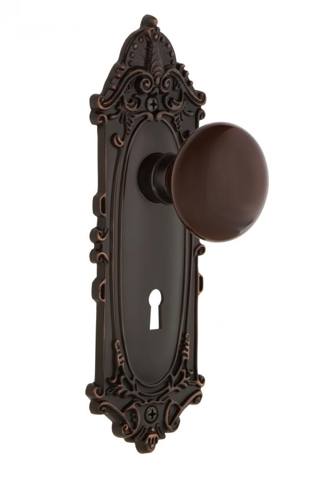 Nostalgic Warehouse Victorian Plate with Keyhole Passage Brown Porcelain Door Knob in Timeless Bro