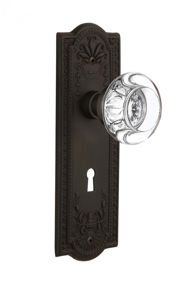 Nostalgic Warehouse Meadows Plate Interior Mortise Round Clear Crystal Glass Door Knob in Oil-Rubb