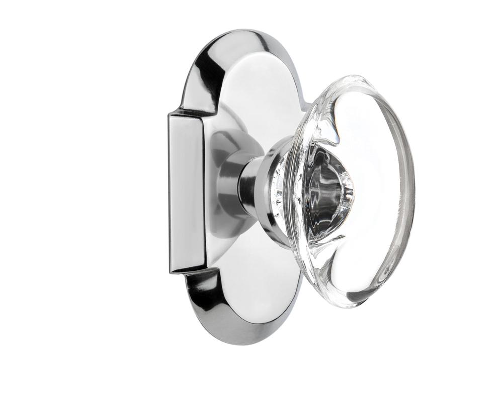 Nostalgic Warehouse Cottage Plate Passage Oval Clear Crystal Glass Door Knob in Bright Chrome