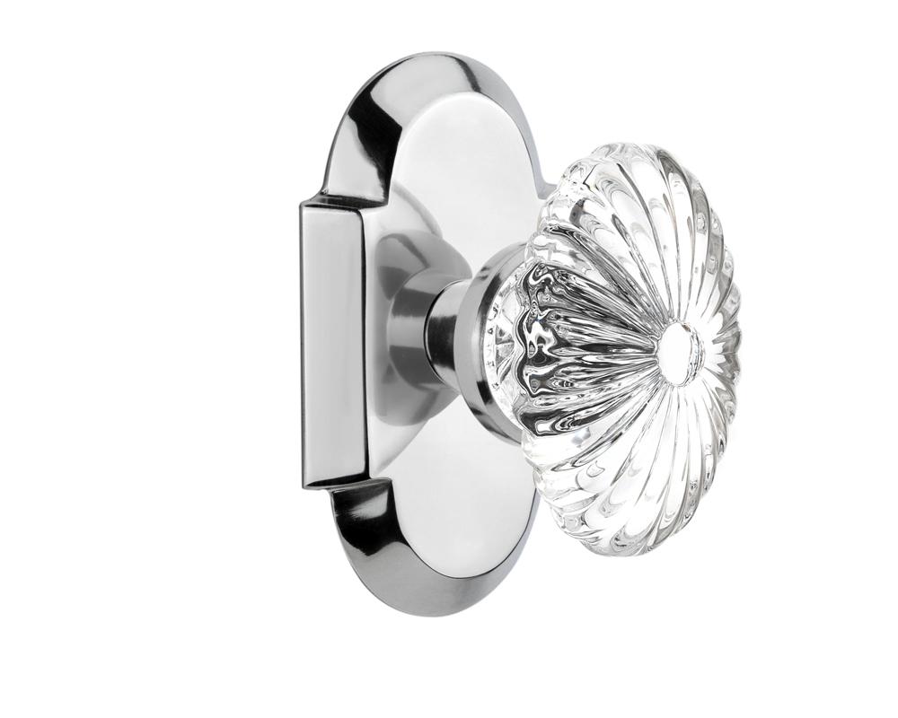 Nostalgic Warehouse Cottage Plate Passage Oval Fluted Crystal Glass Door Knob in Bright Chrome