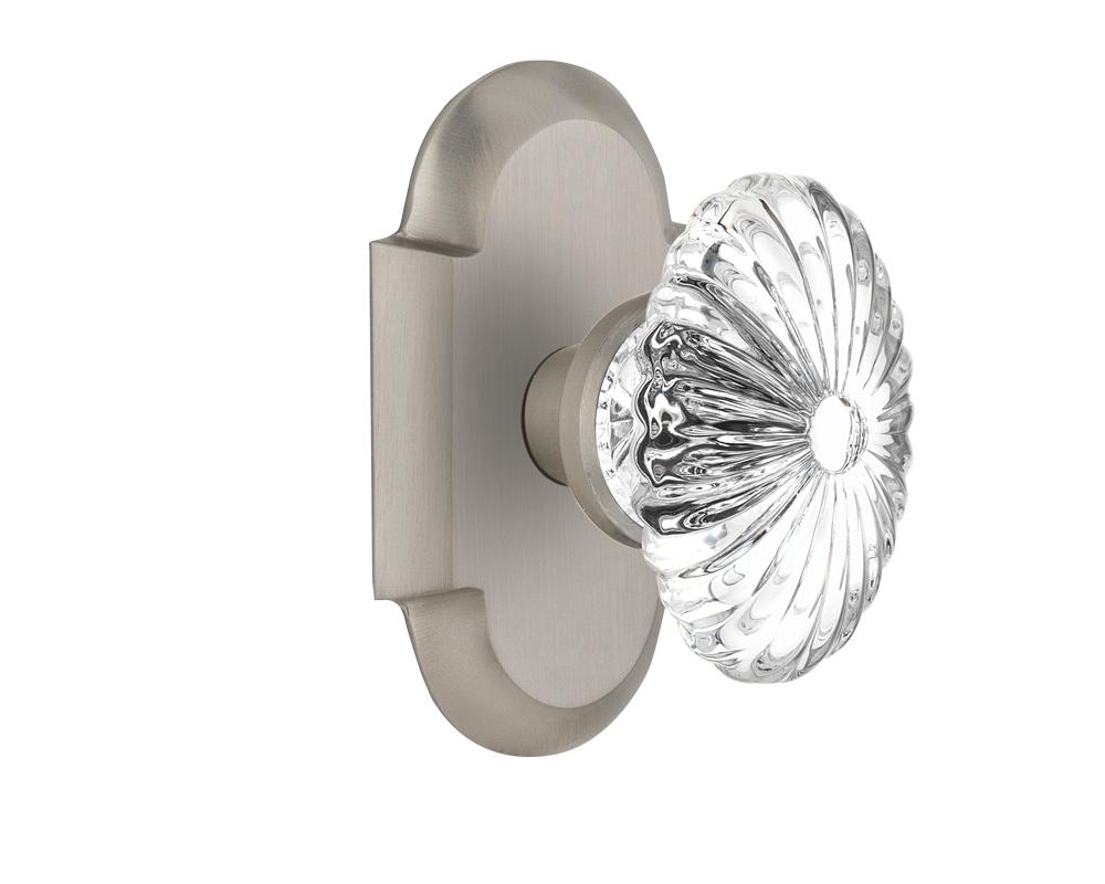 Nostalgic Warehouse Cottage Plate Passage Oval Fluted Crystal Glass Door Knob in Satin Nickel