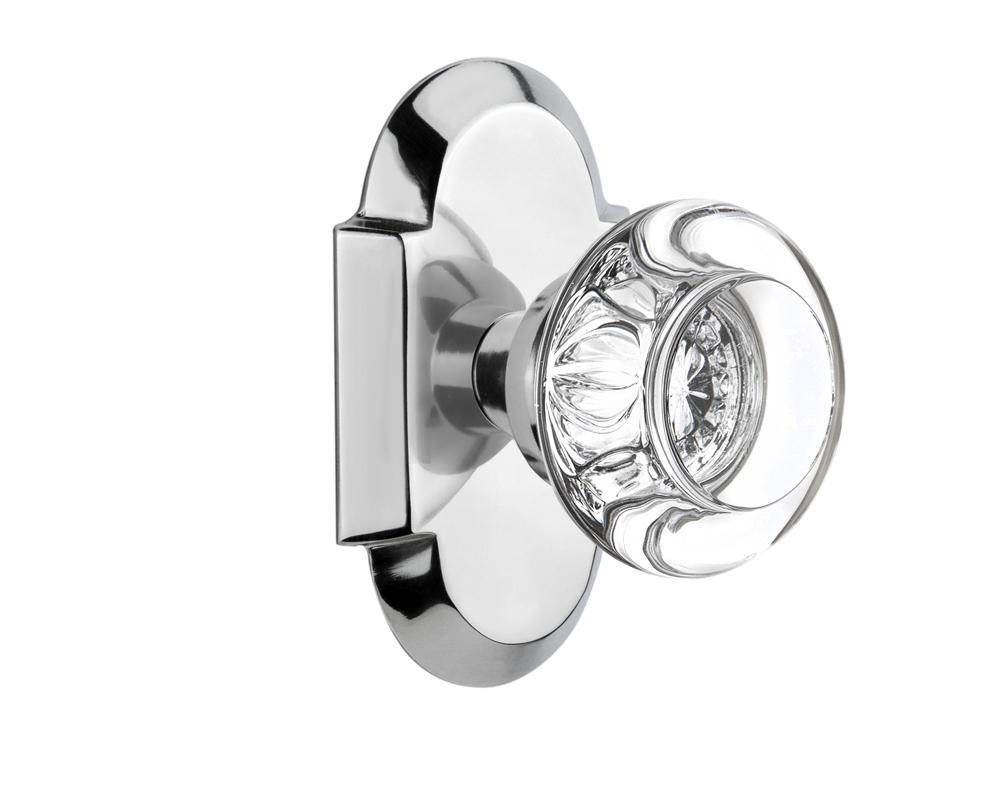 Nostalgic Warehouse Cottage Plate Passage Round Clear Crystal Glass Door Knob in Bright Chrome